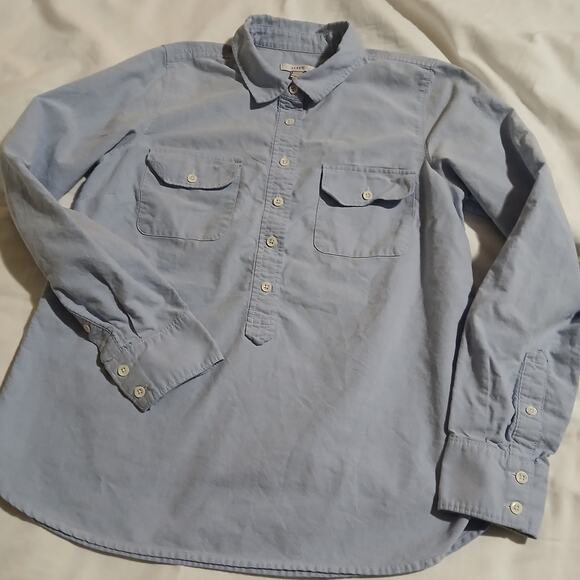 J Crew Women's sz 0 blue oxford half-button long-sleeve tunic blouse 100% cotton - Picture 3 of 11